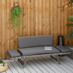 Polyrattan Gartensofa 2 Sitzer Gartenbank Gartenliege klappbar Armlehnen Stahl Grau 129x63x67cm