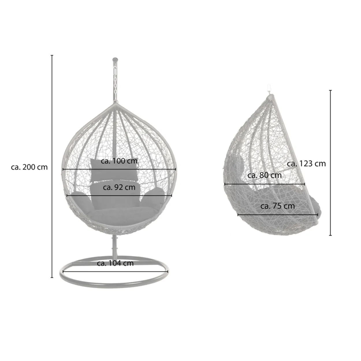 Polyrattan Hängesessel CIELO - Schwarz nur Korb