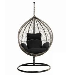 Polyrattan Hängesessel CIELO - Schwarz mit Regenabdeckung