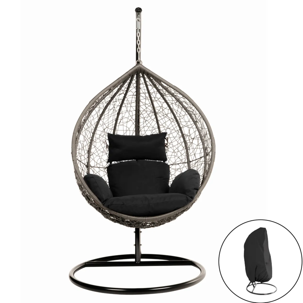 Polyrattan Hängesessel CIELO - Schwarz mit Regenabdeckung