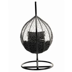 Polyrattan Hängesessel CIELO - Schwarz mit Regenabdeckung
