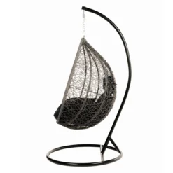 Polyrattan Hängesessel CIELO - Schwarz mit Regenabdeckung
