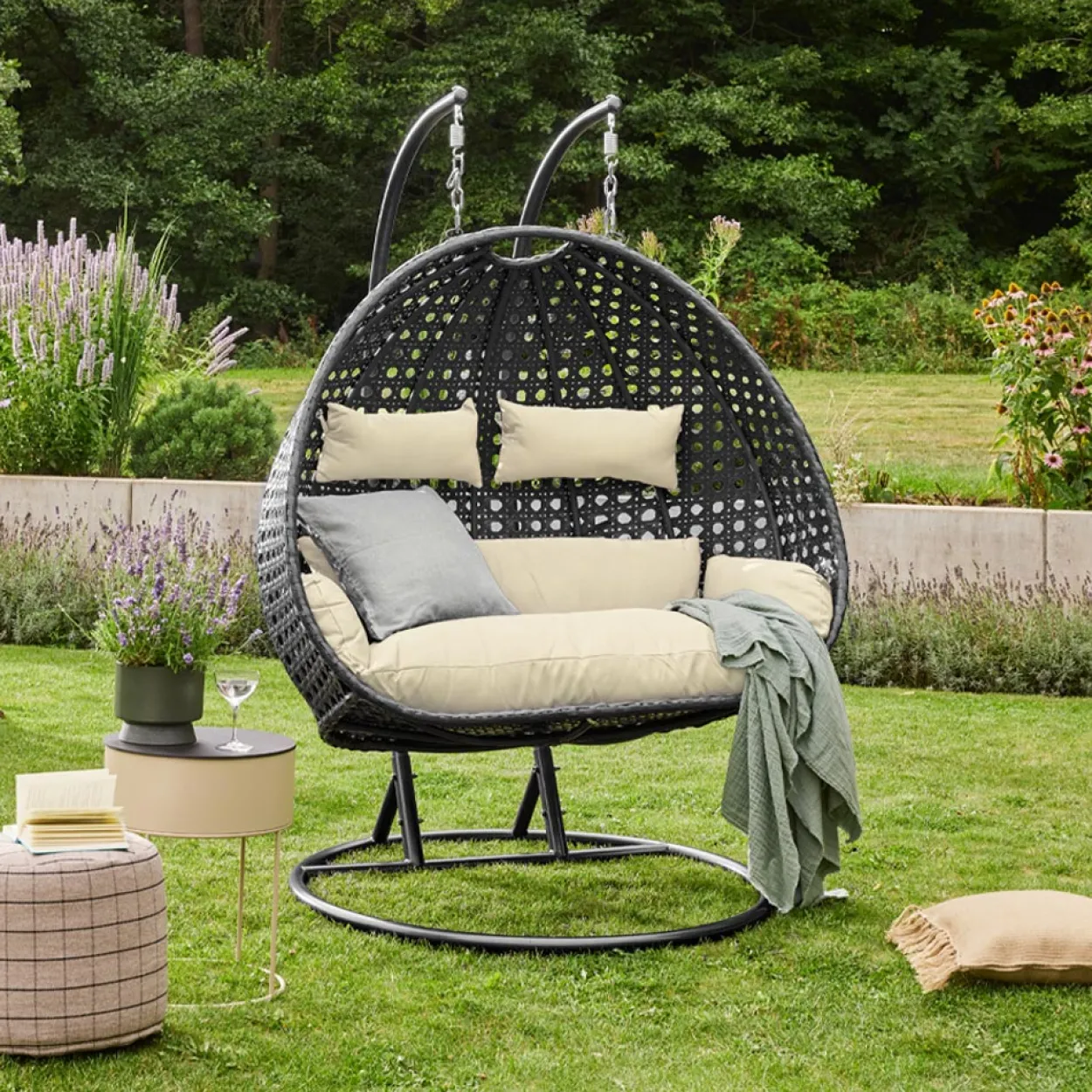 Polyrattan Hängesessel TWIN DELUXE - Schwarz