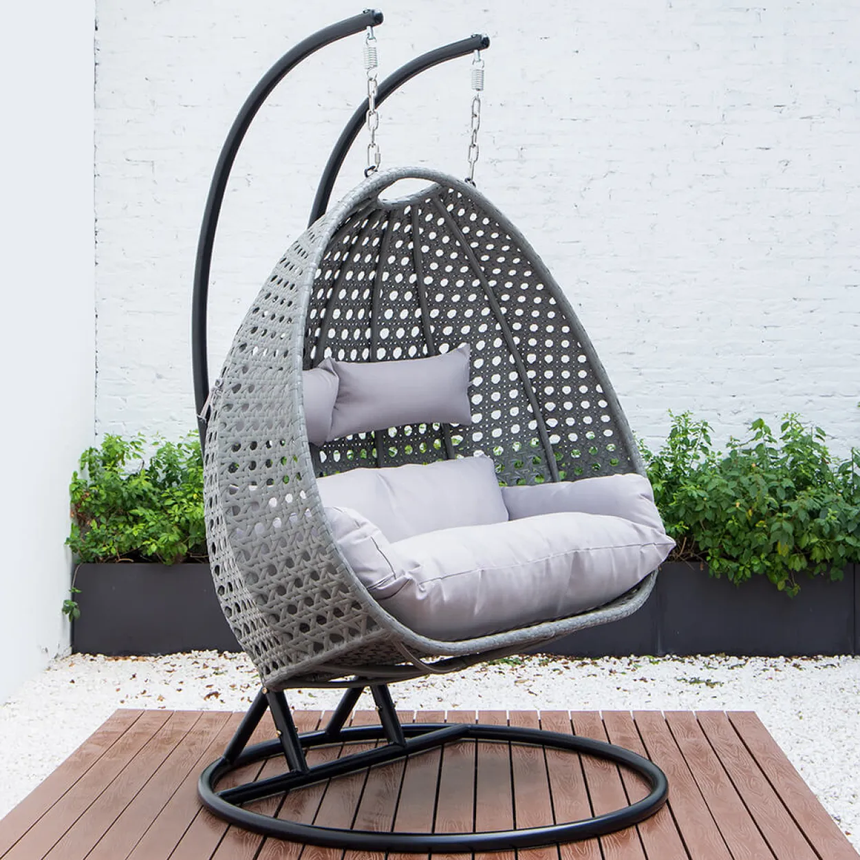 Polyrattan Hängesessel TWIN grau - inkl. Regenabdeckung