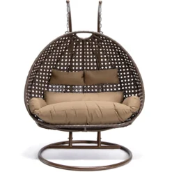 Polyrattan-Hängesessel TWIN mit Kissen und Federung, ca. 120 x 135 x 195 cm – Braun/Kupfer