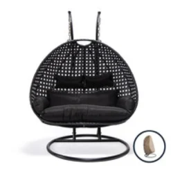 Polyrattan Hängesessel TWIN - Schwarz mit Regenabdeckung