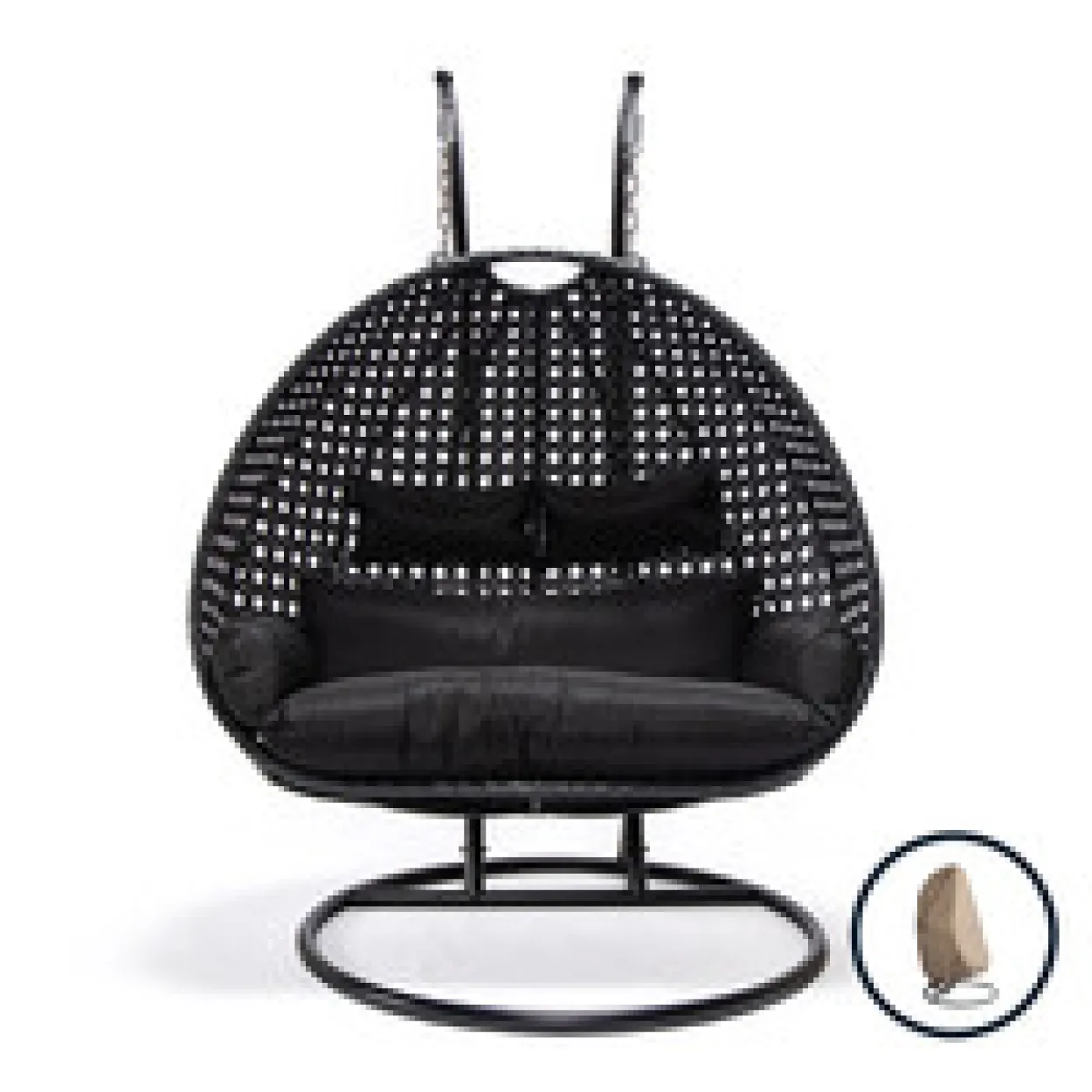 Polyrattan Hängesessel TWIN - Schwarz mit Regenabdeckung