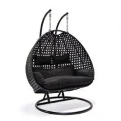 Polyrattan Hängesessel TWIN - Schwarz mit Regenabdeckung