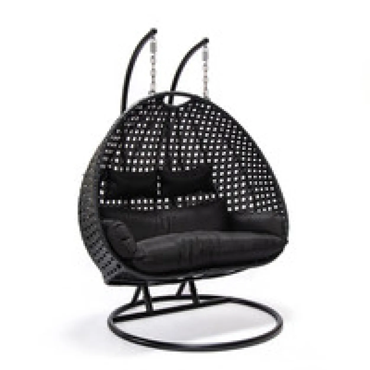 Polyrattan Hängesessel TWIN - Schwarz mit Regenabdeckung