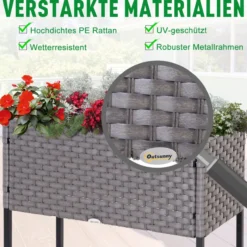 Poly Rattan Hochbeet Blumentopf Blumenkasten mit Füßen mit Ablage