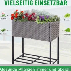 Poly Rattan Hochbeet Blumentopf Blumenkasten mit Füßen mit Ablage