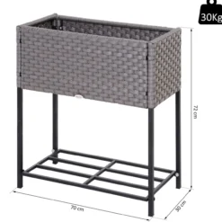 Poly Rattan Hochbeet Blumentopf Blumenkasten mit Füßen mit Ablage