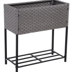 Poly Rattan Hochbeet Blumentopf Blumenkasten mit Füßen mit Ablage