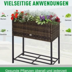 Poly Rattan Hochbeet Blumentopf Blumenkasten mit Füßen mit Ablage