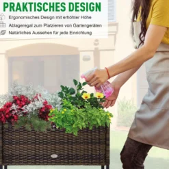 Poly Rattan Hochbeet Blumentopf Blumenkasten mit Füßen mit Ablage