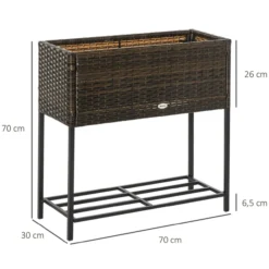 Poly Rattan Hochbeet Blumentopf Blumenkasten mit Füßen mit Ablage
