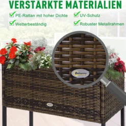 Poly Rattan Hochbeet Blumentopf Blumenkasten mit Füßen mit Ablage