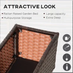 Poly Rattan Hochbeet mit Rollen Pflanzkasten mit Abflusslöchern Braun