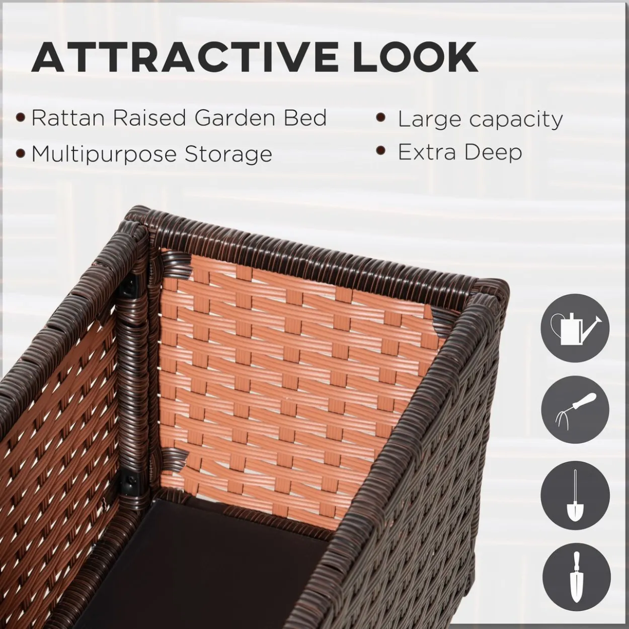 Poly Rattan Hochbeet mit Rollen Pflanzkasten mit Abflusslöchern Braun
