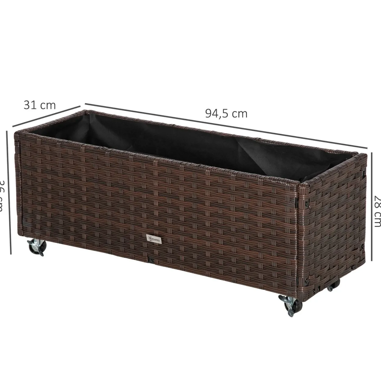 Poly Rattan Hochbeet mit Rollen Pflanzkasten mit Abflusslöchern Braun