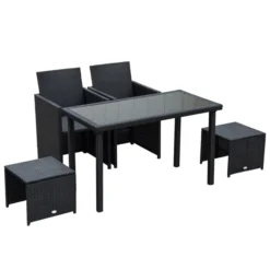 Polyrattan Sitzgruppe Essgruppe Gartenset Garnitur 11 tlg. mit Kissen, Schwarz