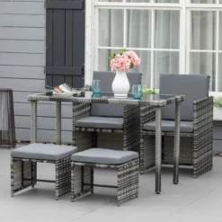 Polyrattan Sitzgruppe Essgruppe Gartenset Garnitur 11 tlg. mit Kissen, Grau