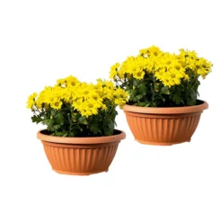 Powertec Garden Pflanztopf "Lucca" - 2er-Set , Kunststoff , ca. 5,5 Liter - rund - Terrakotta
