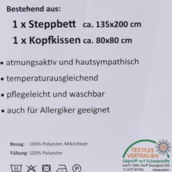 Premium Steppbettdecken Set mit Kopfkissen 135 x 200cm