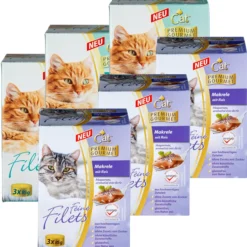 Probierpaket Feine Filets, Makrele mit Reis + Bonito, Hühnchen & Shrimps, 3 x 85 gr.