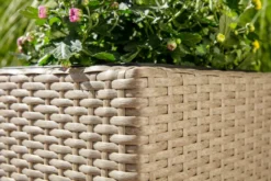 Quadratischer Blumentopf in Rattan-Optik aus Stahl - Braun