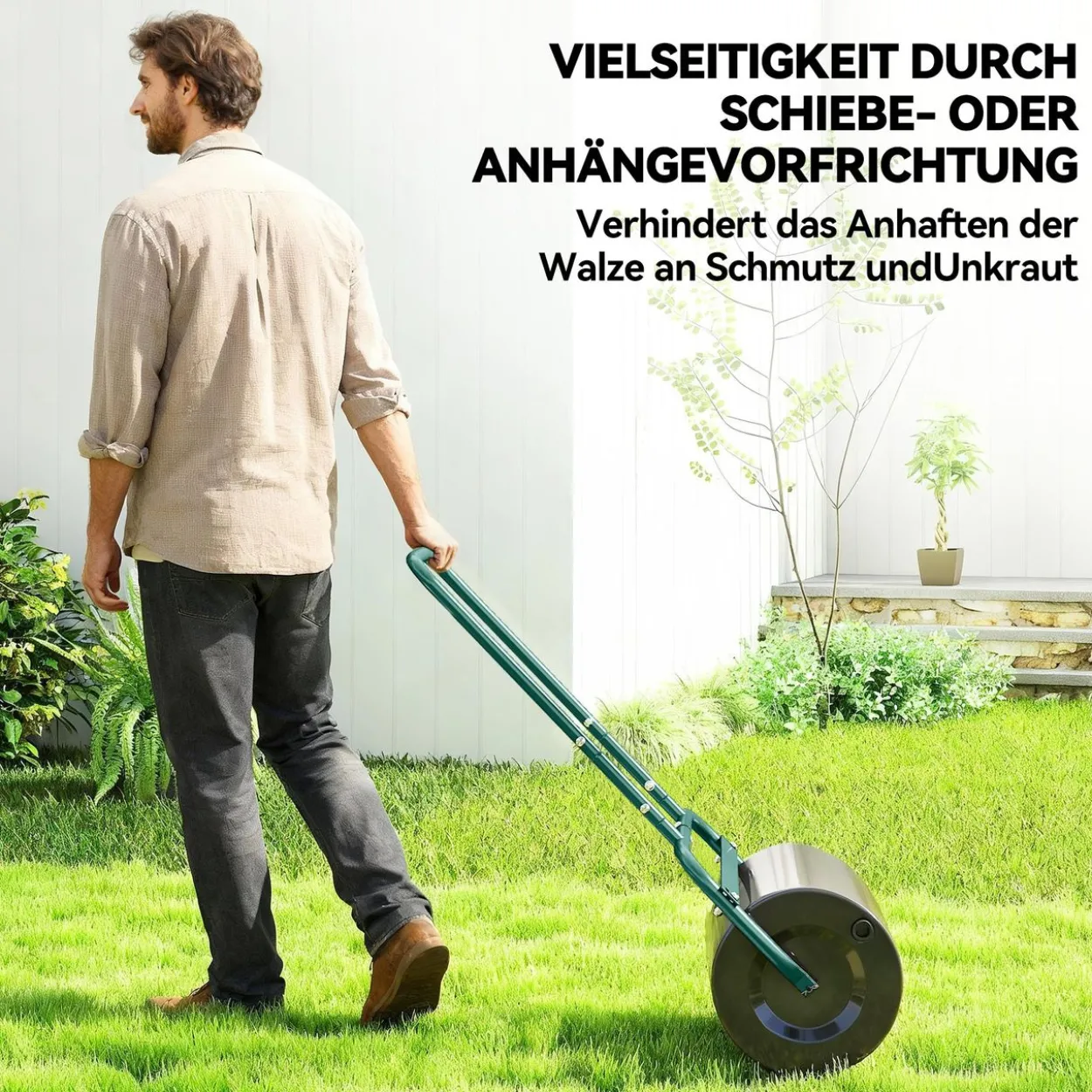 Rasenwalze Gartenwalze befüllbar mit Wasser oder Sand, 50cm Breite Handwalze