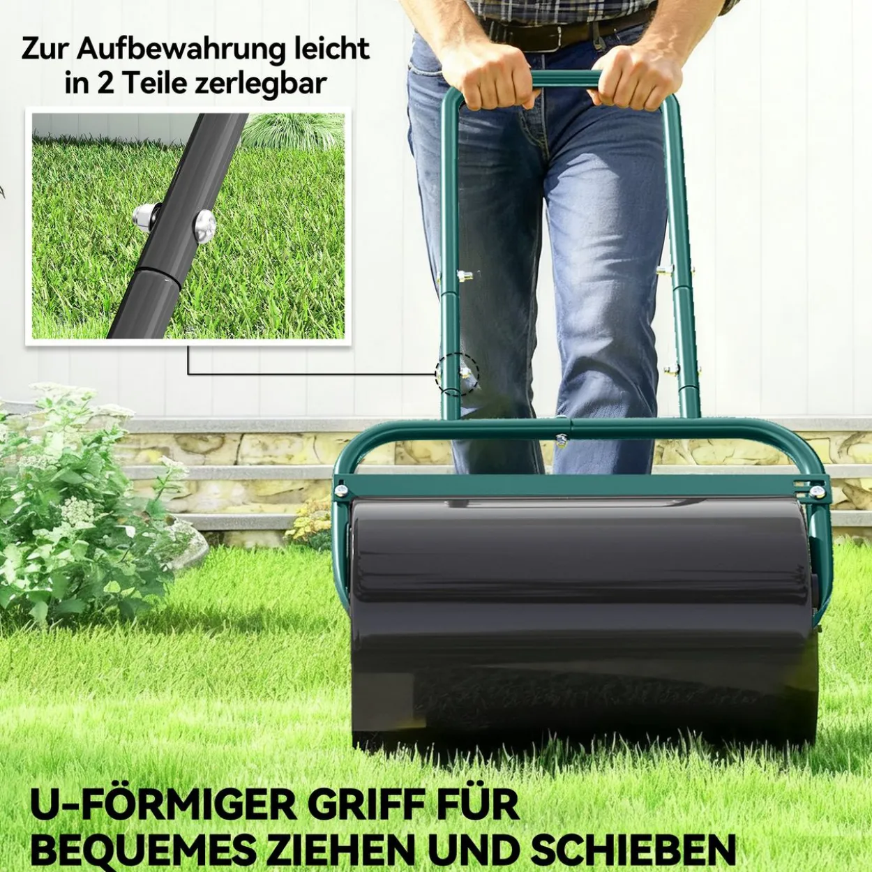Rasenwalze Gartenwalze befüllbar mit Wasser oder Sand, 50cm Breite Handwalze