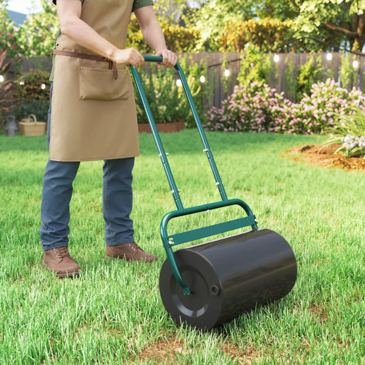 Rasenwalze Gartenwalze befüllbar mit Wasser oder Sand, 50cm Breite Handwalze
