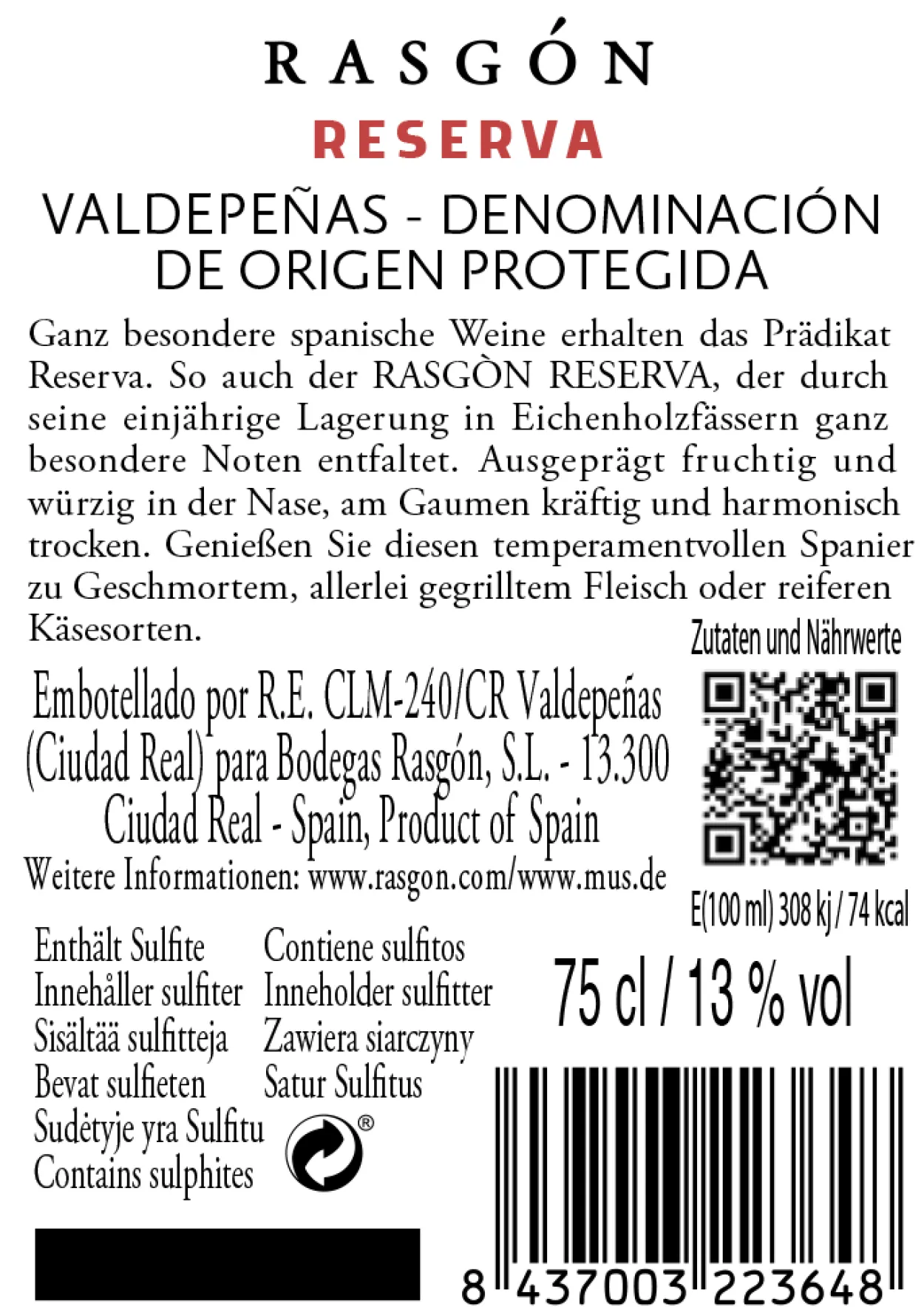 RASGON RESERVA 0,75 l