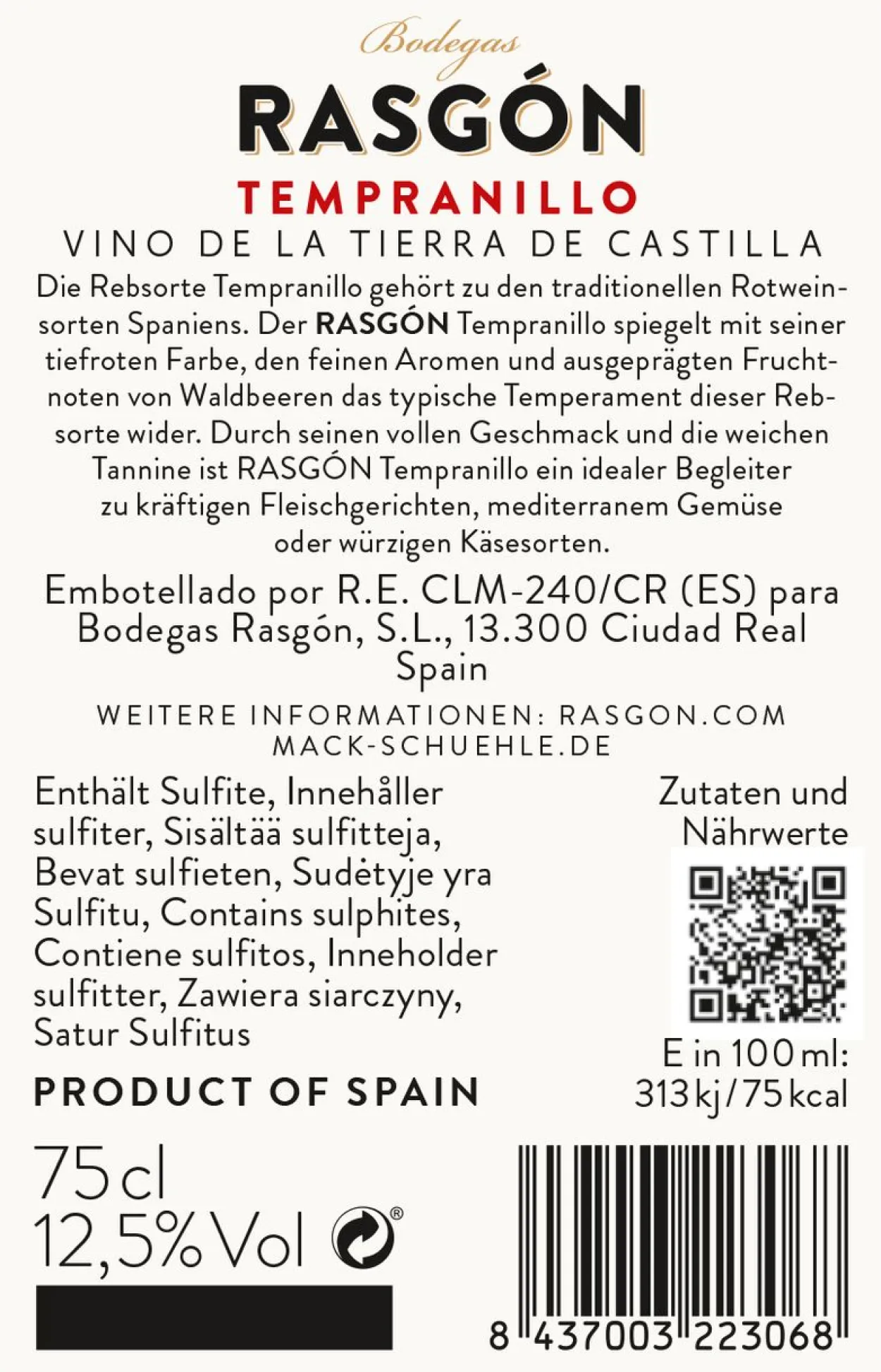 RASGON TEMPRANILLO 0,75 l