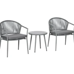 Rattan Bistroset Sitzgruppe Gartengarnitur mit 2 Sesseln Couchtisch