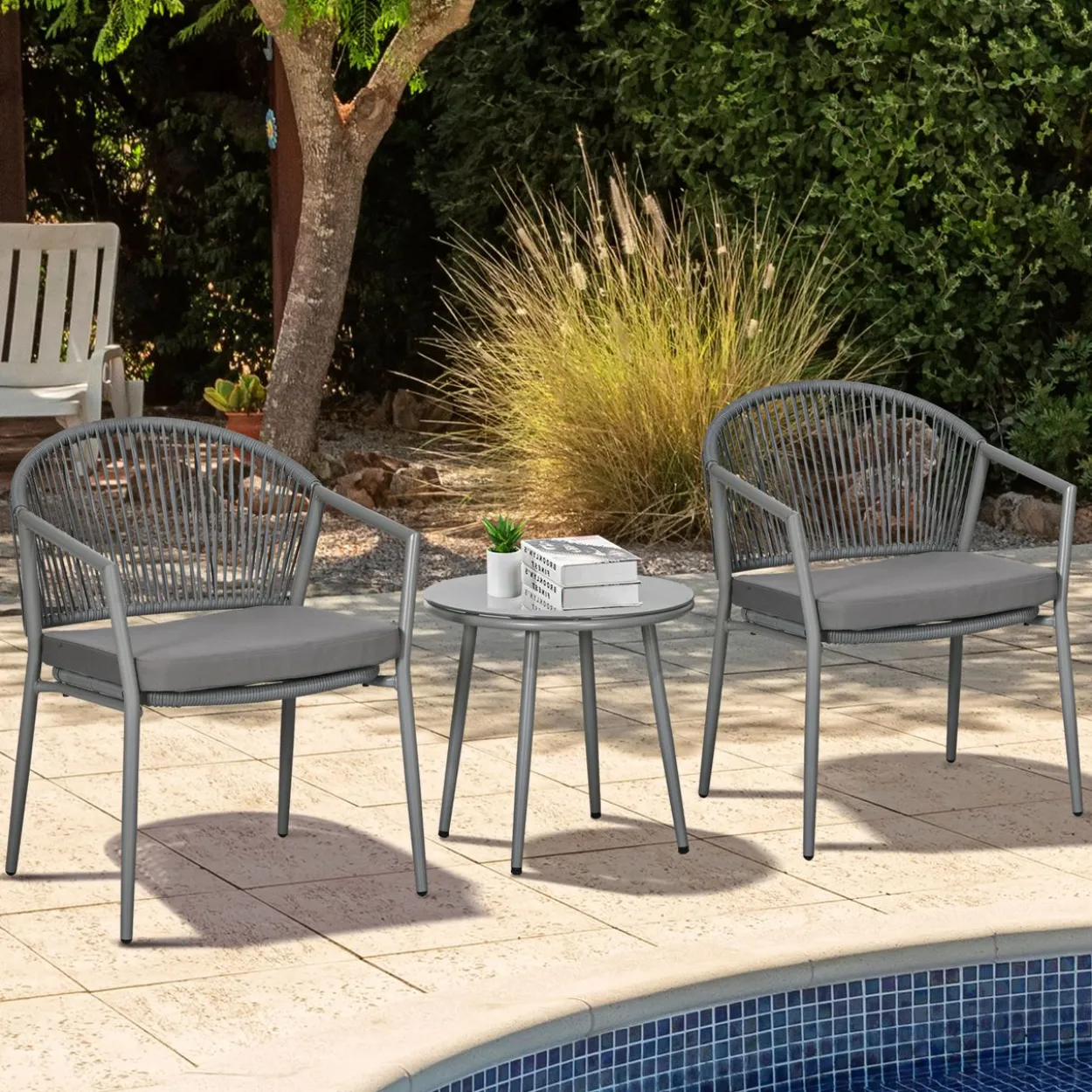 Rattan Bistroset Sitzgruppe Gartengarnitur mit 2 Sesseln Couchtisch