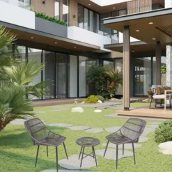 Rattan Bistroset Sitzgruppe Gartengarnitur mit 2 Sesseln - Braun