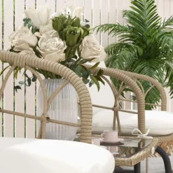 Rattan Schaukelstuhl-Set, Gartenmöbel-Set mit 2 Stühlen, 1 Couchtisch