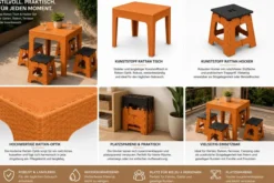 Rattan-Tisch-&-Hocker-Set
