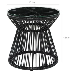 Ratten Beistelltisch, Runder Kaffeetisch mit Hohltrommel-Design Metall