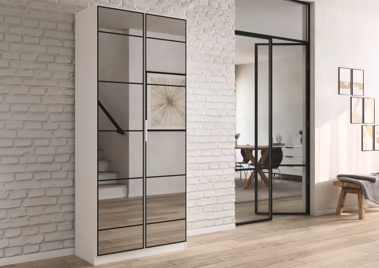 rauch Acero Garderobenschrank 2-türig, mit Grauspiegel, Farbe Weiß Breite 91 cm