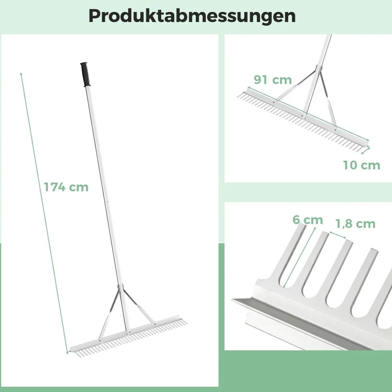 Rechen, Gartenrechen mit 91cm breitem Rechenkopf