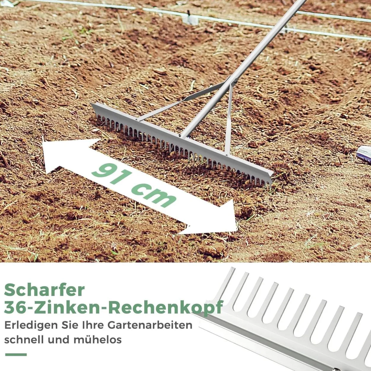 Rechen, Gartenrechen mit 91cm breitem Rechenkopf