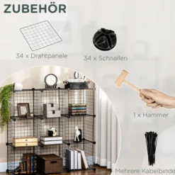 Regalsystem, DIY Würfelregal, 9 Fächer, Steckregal aus Stahldraht