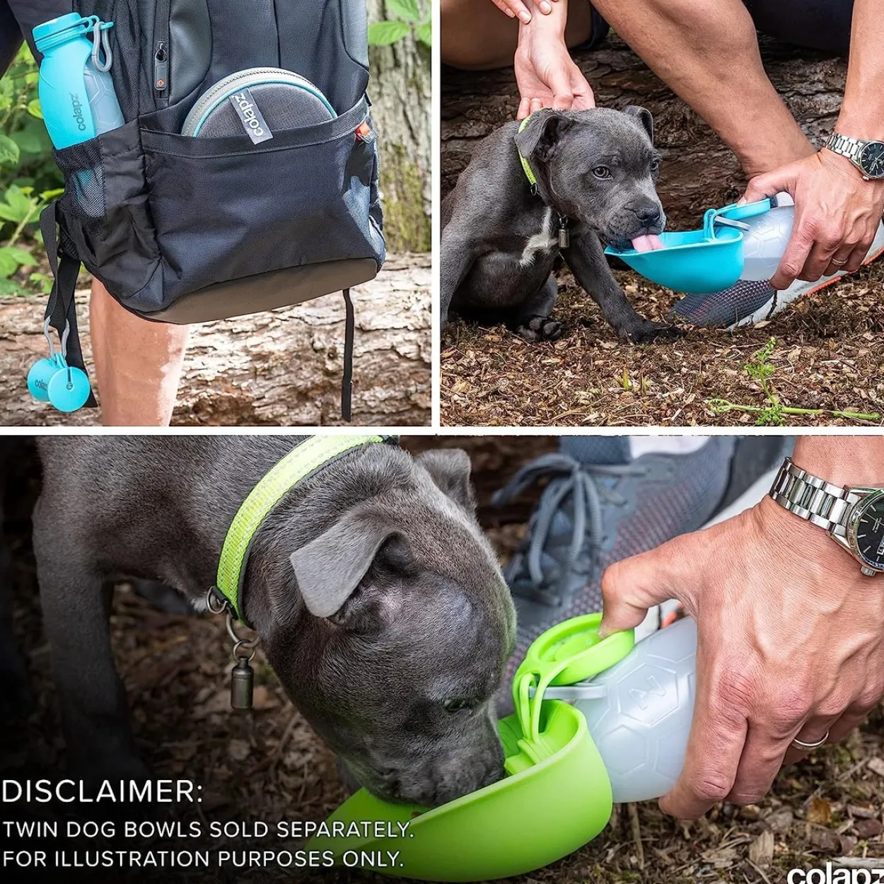 Reise-Set für Hunde – Colapz Trockenfutter-/Wasserflasche + Kotbeutelspender 570 ml/Grün