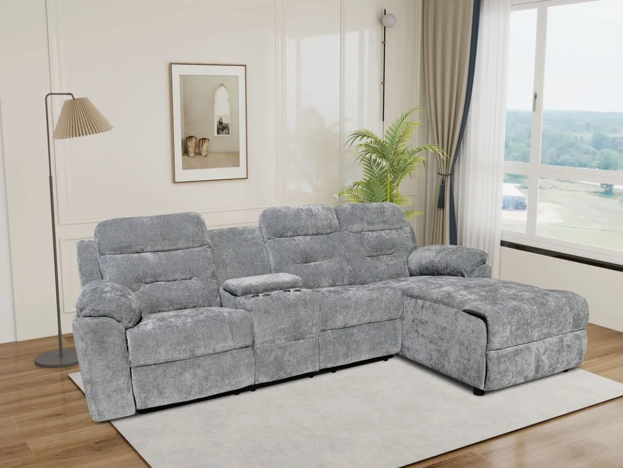 Relax-Ecksofa mit Multifunktionstisch, ca. 255 x 157 x 101 cm - Grau
