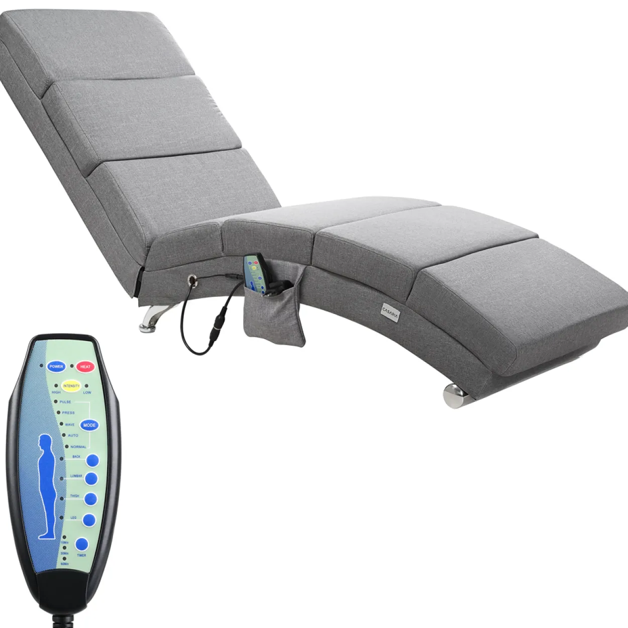 Relaxliege London Grau mit Massage- & Heizfunktion