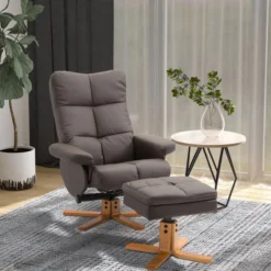 Relaxsessel 360° drehbarer Sessel mit Hocker Liegefunktion Holzgestell Braun 80 x 86 x 99cm