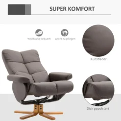 Relaxsessel 360° drehbarer Sessel mit Hocker Liegefunktion Holzgestell Braun 80 x 86 x 99cm